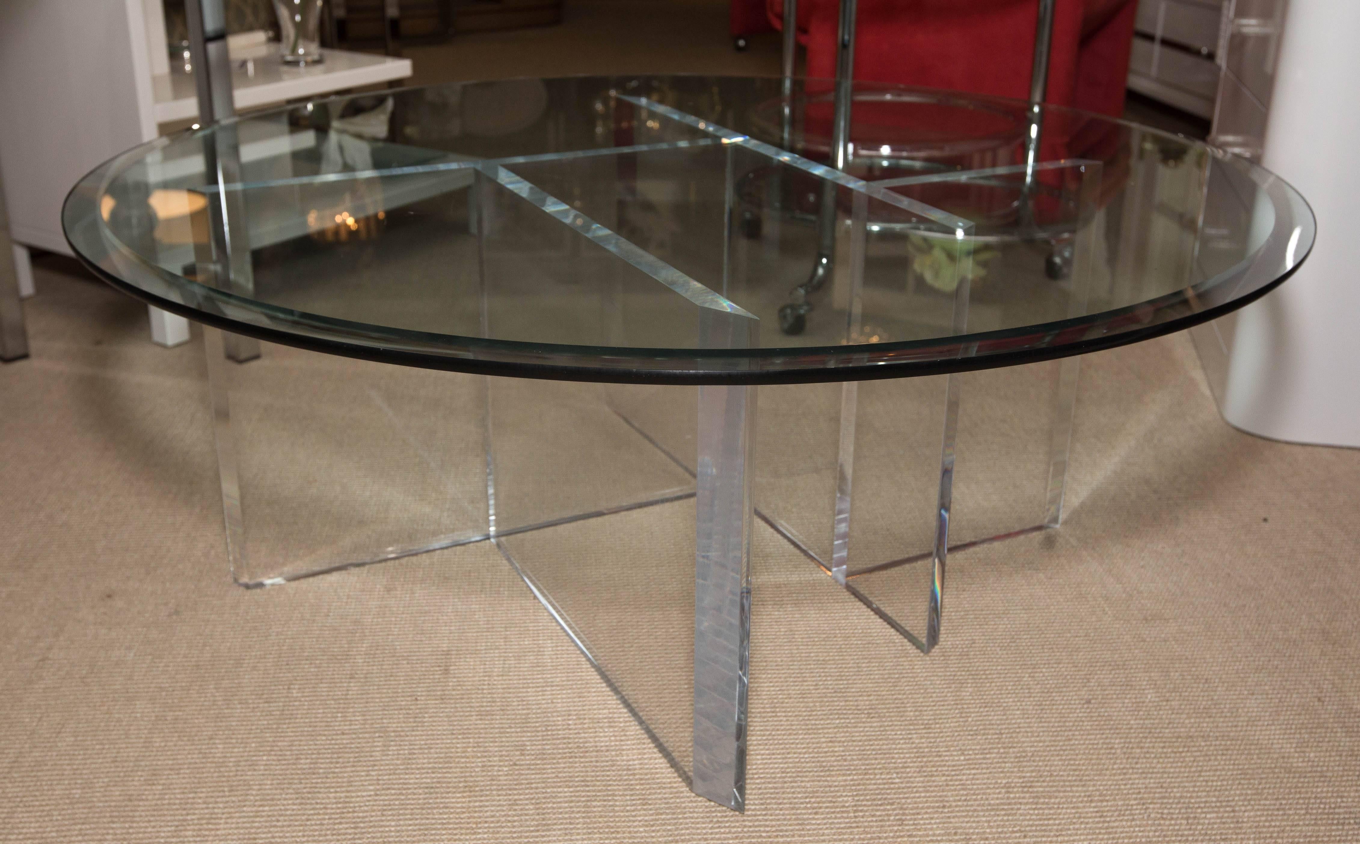 Mid-20th Century Round Mid-Century Lucite Cocktail Table with Beveled Glass Top