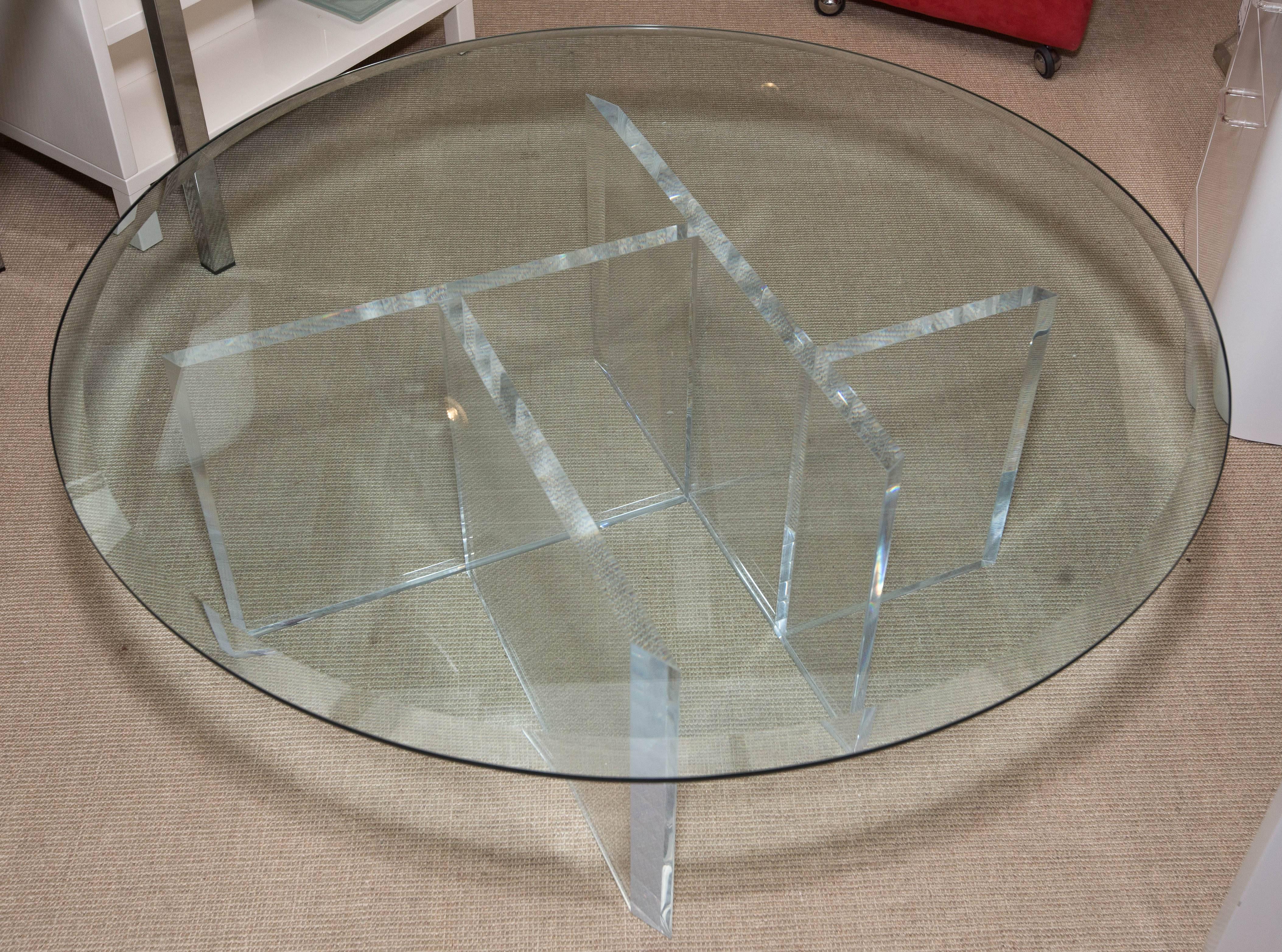 Round Mid-Century Lucite Cocktail Table with Beveled Glass Top 2