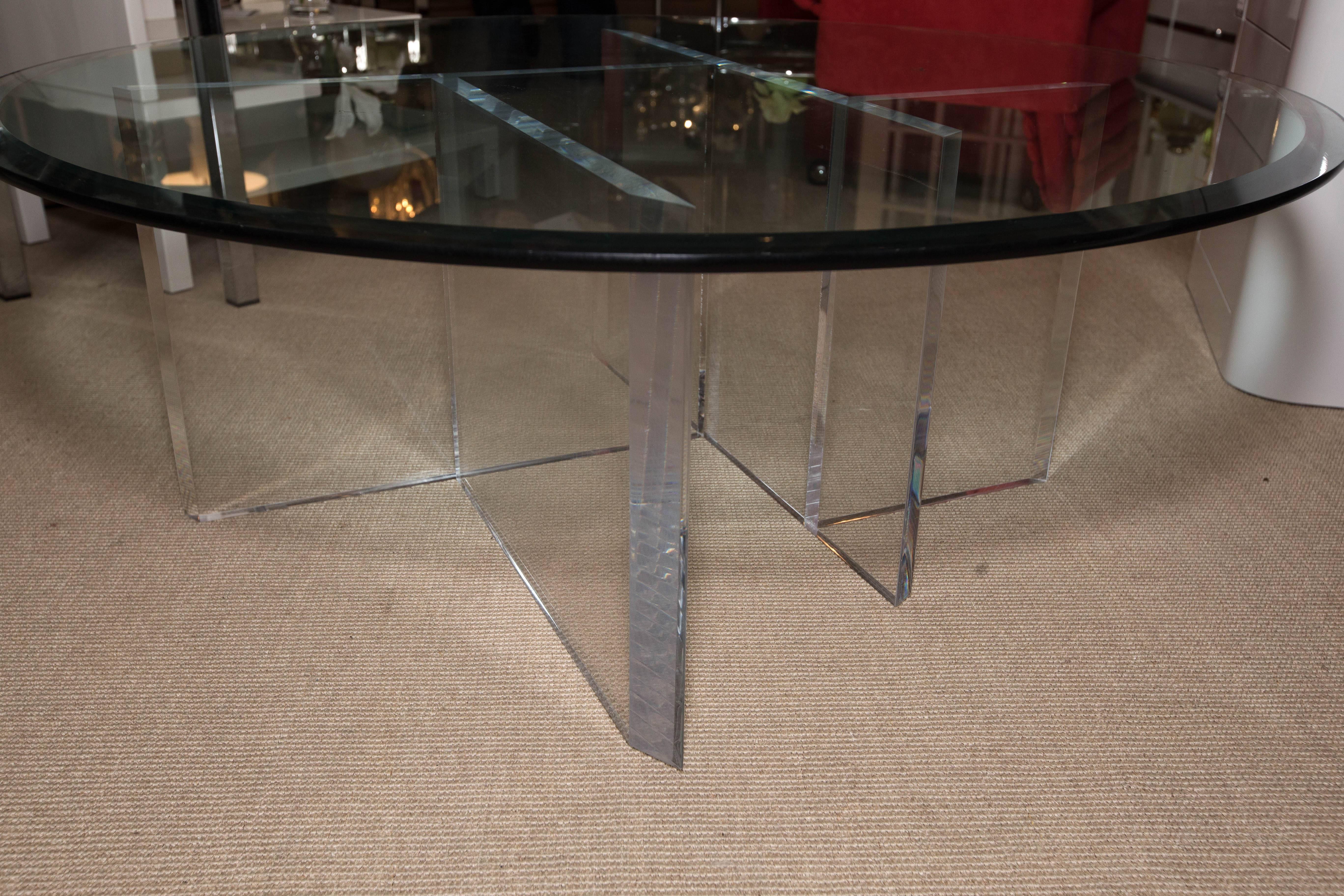 Round Mid-Century Lucite Cocktail Table with Beveled Glass Top 4