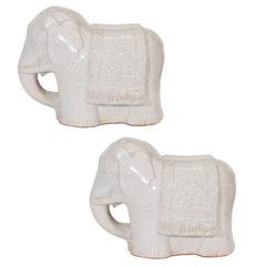 Pair of Elephant Ceramic Garden Stools with Crackle Glaze