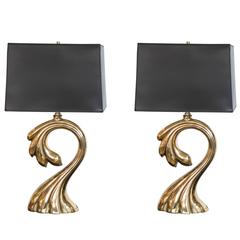 Mid-Century Pierre Cardin Signature Brass Table Lamps