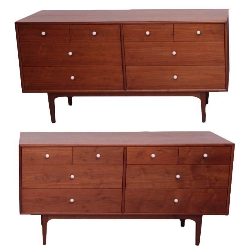 Pair of Chest of Drawer Dressers in Walnut by Kipp Stewart for Drexel