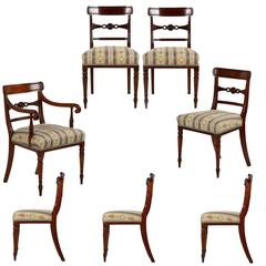 Set of Seven English Regency Mahogany Antique Dining Chairs, circa 1820