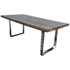 Rustic Modern Chrome and Reclaimed Barn Wood Fabulous Dining Table