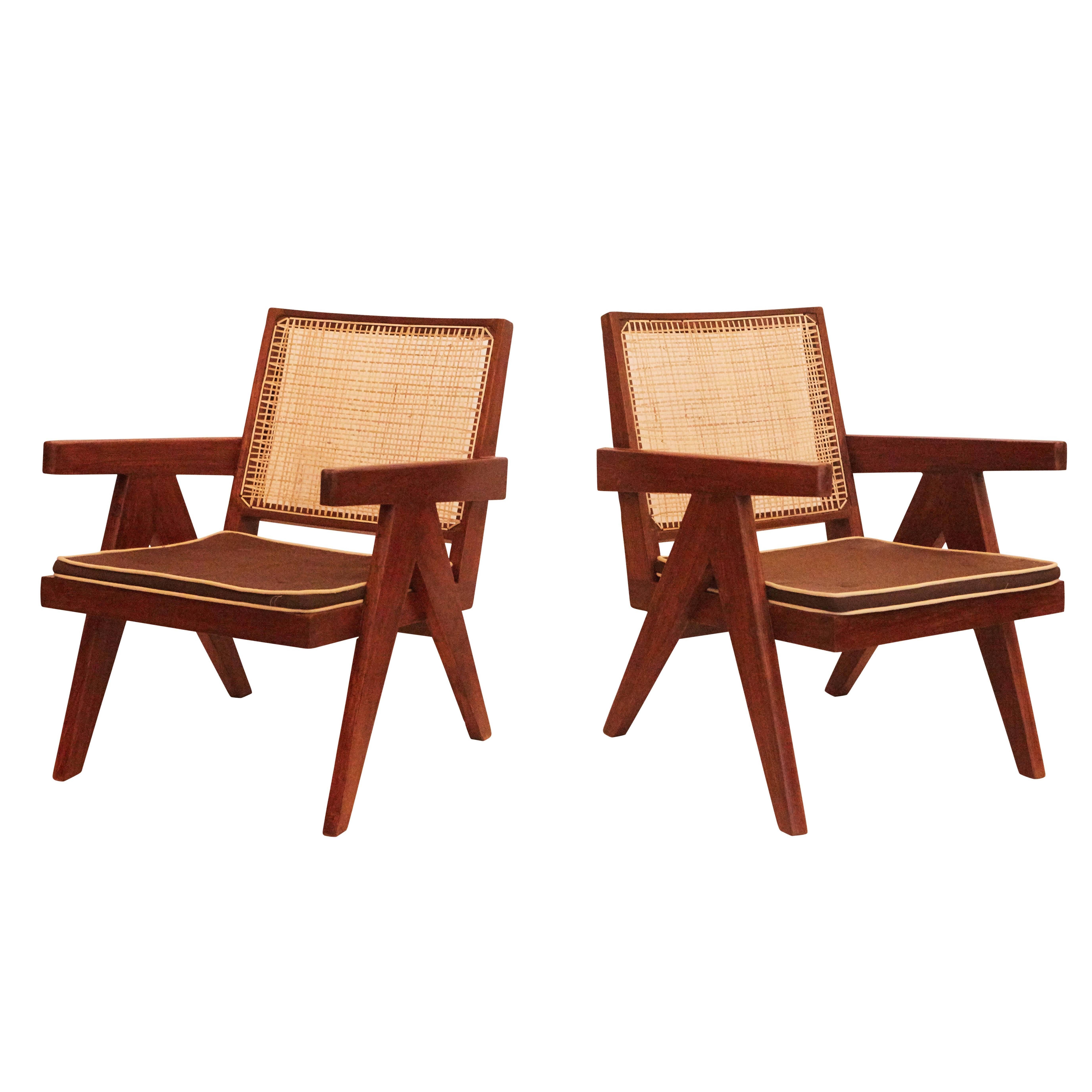 Pair of Pierre Jeanneret & Le Corbusier Easy Chairs, India / France, 1955 For Sale