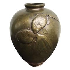 Antique Japanese Superb "Swimming Fish" Bronze Vase,  1930s