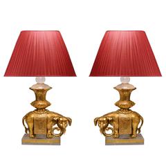 Pair of Gilt Bronze Figures of Elephants Mounted as Lamps 9