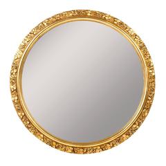 Vintage  Round Wooden Frame Gilded Wall Mirror.