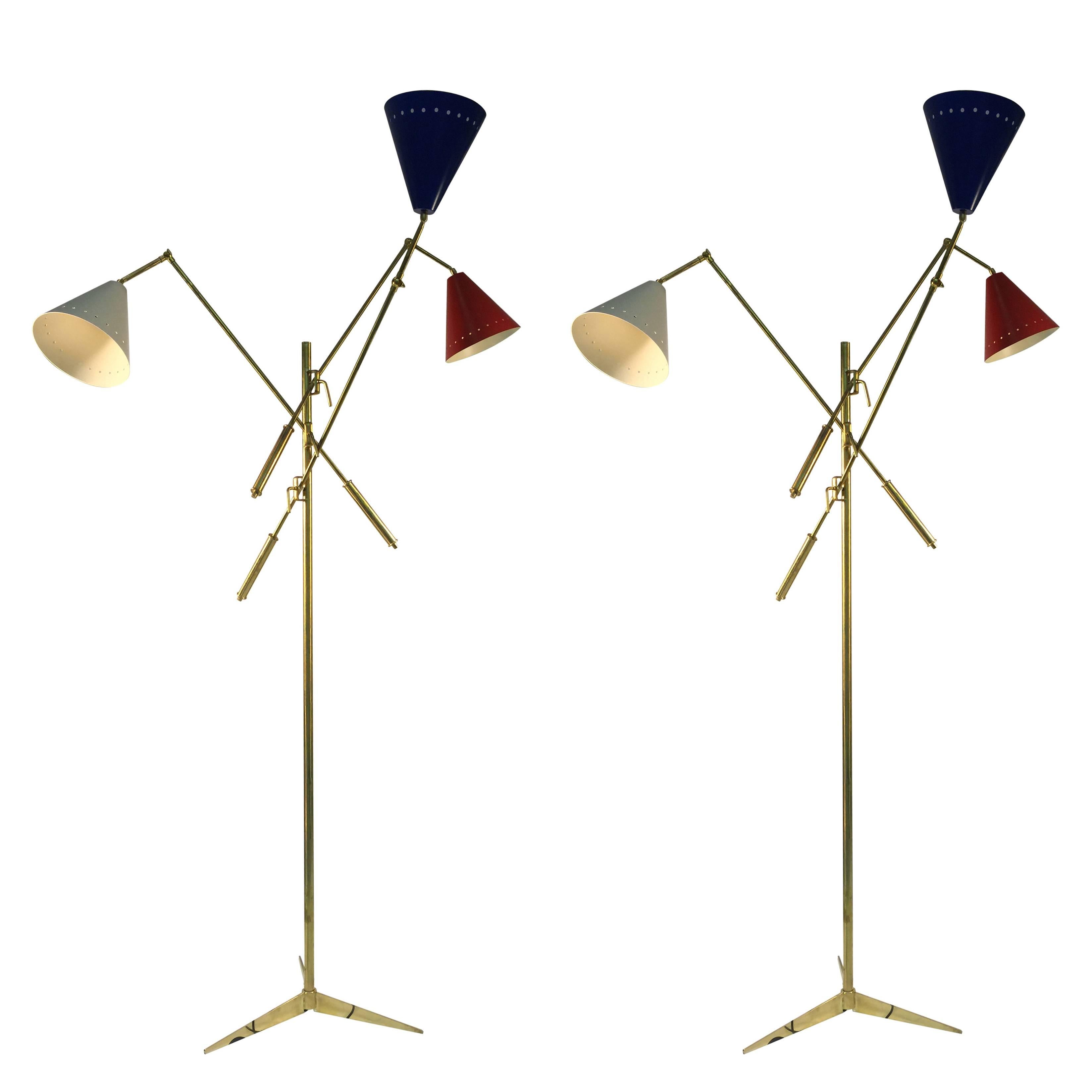 Red, White and Blue Triennale Floor lamp Designed After Arredoluce For Sale