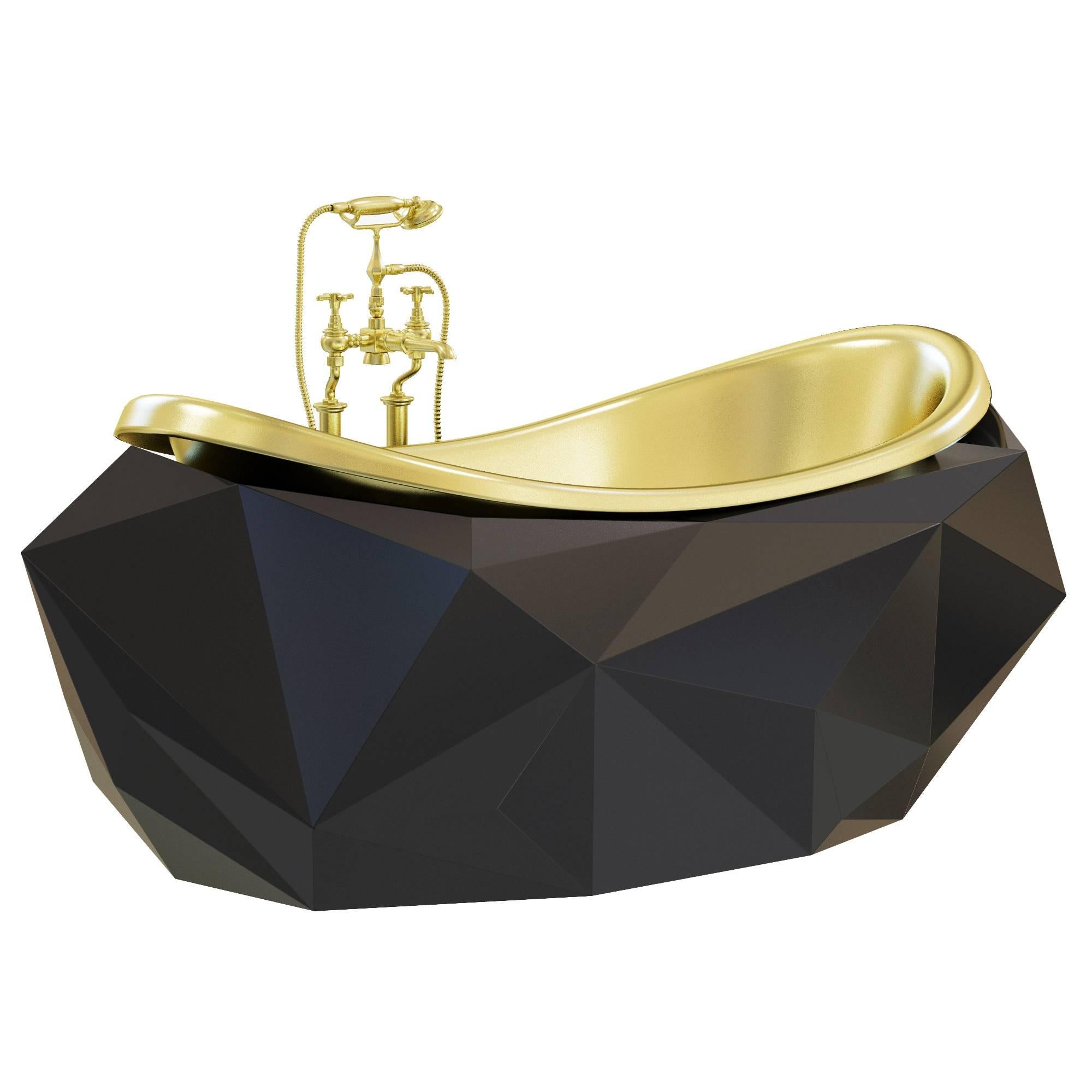Modern European Freestanding Diamond Bathtub, Gold Tap Wear by Maison Valentina For Sale
