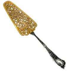 Rare French All Sterling Silver 18K Gold Pie, Pastry, Fish Server, Box, Rococo 9