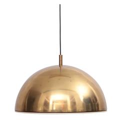 Huge Brass Pendant Lamp from 1960s Italy with White Enamel Inner Shade