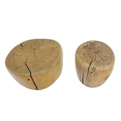 Pair of Round Natural Specimen Wood Side Tables