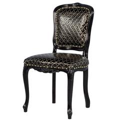 Monark Accent Chair in Embossed Black with Gold Leather