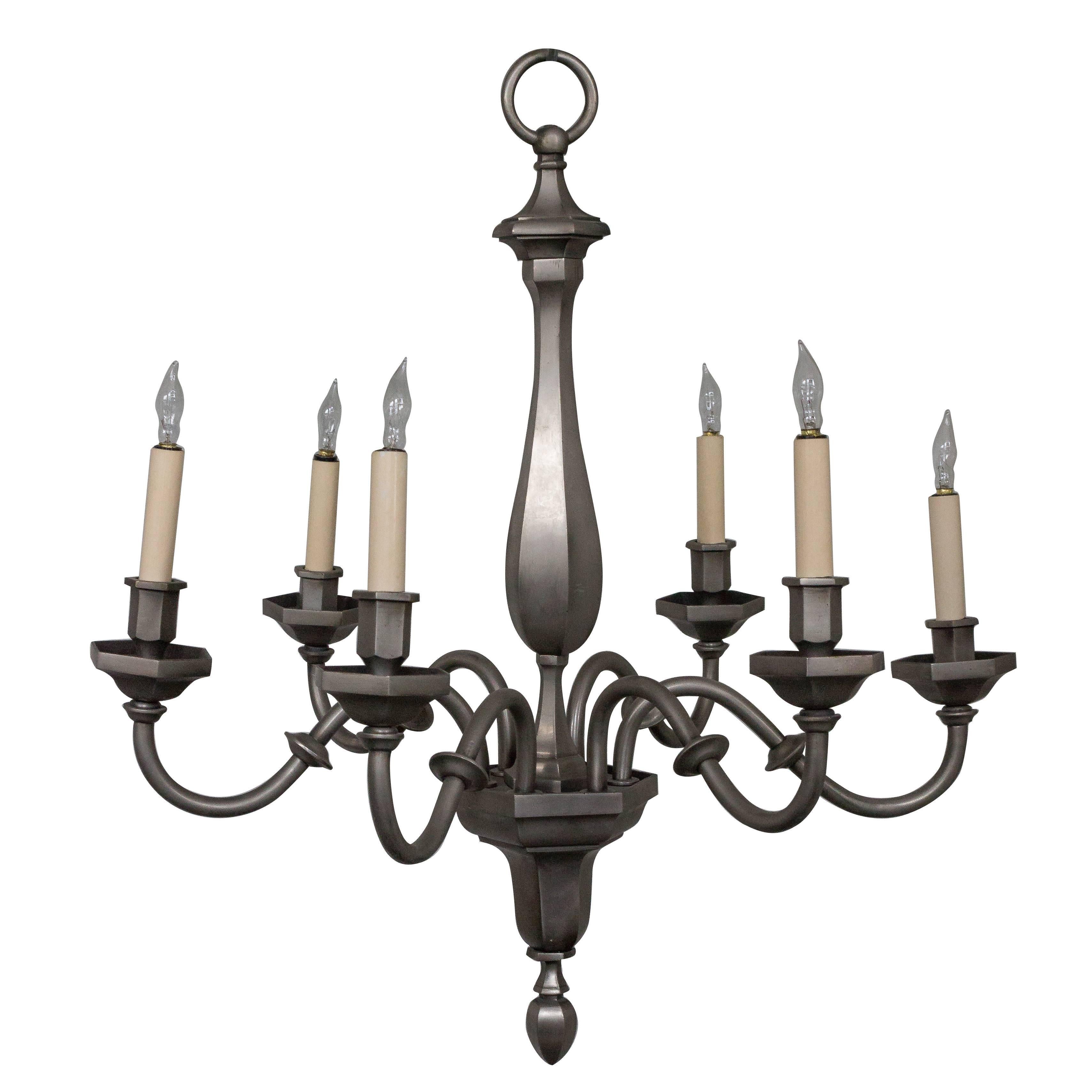 Small French 1940s Chandelier in a Pewter Finish For Sale