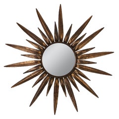  Spanish Copper Plated Metal Sunburst Mirror with Fern Leaf Frame
