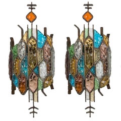 Two Stained Glass Sconces by Longobard