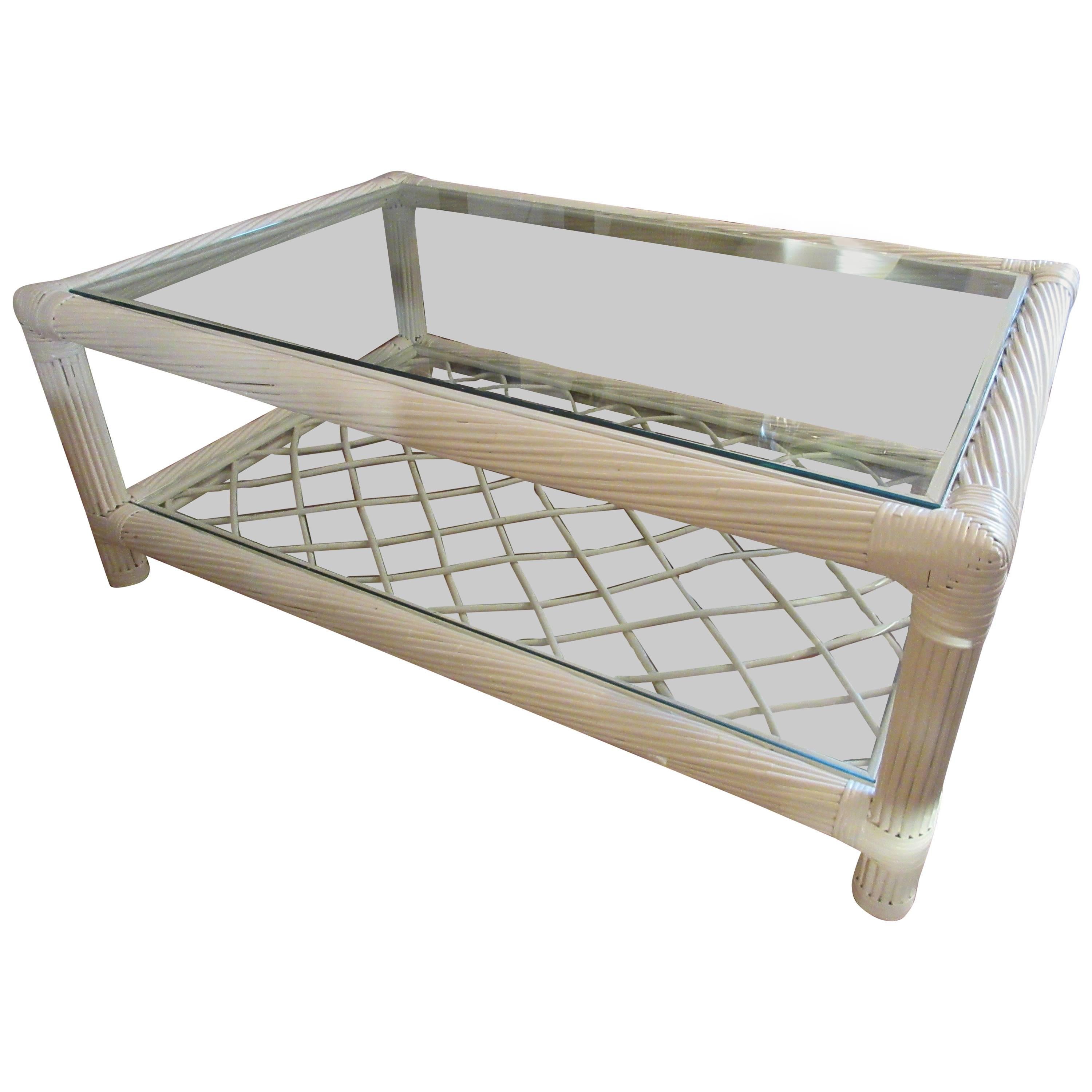 Ficks Reed Mid-Century Bamboo and Glass Coffee Table For Sale