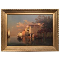 19th Century French Signed Oil Painting of Venice