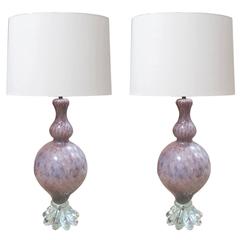 A Large Pair of Murano Archimede Seguso Amethyst Lamps with Silver Inclusions 2