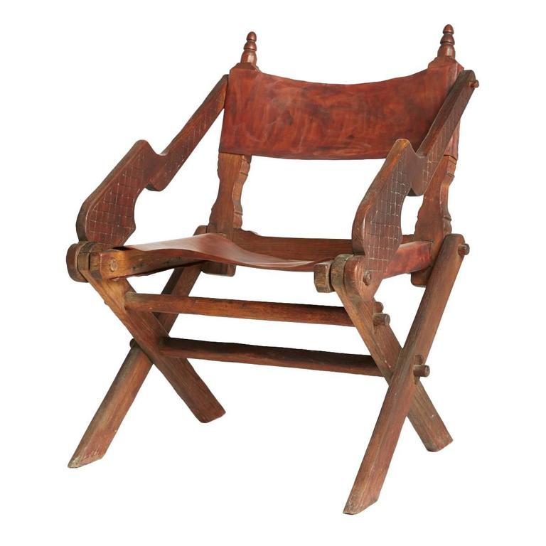 Handcrafted Leather and Carved Wood Mexican Modern Chair at 1stdibs