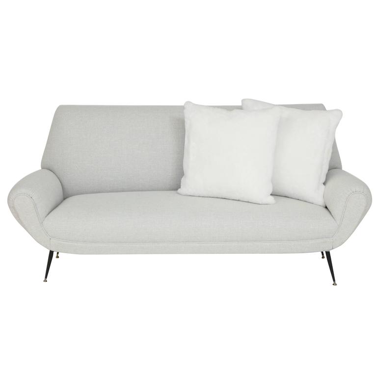 Mid Century Italian Sofa with Shearling Pillows, circa 1950s For Sale at 1stdibs