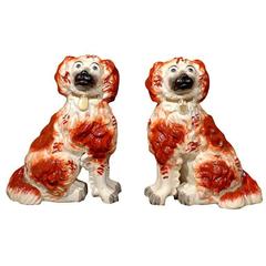 Very Rare Large Pair of English Staffordshire Dogs from the Victorian Era