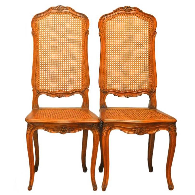Pair of French Louis XV Style Cane Dining Chairs