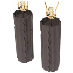 Pair of Iron Tree Trunk Form Cylinder Lamps