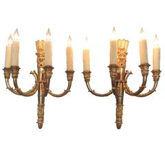 Pair of Mid 19th C French Empire Bronze Sconces 4