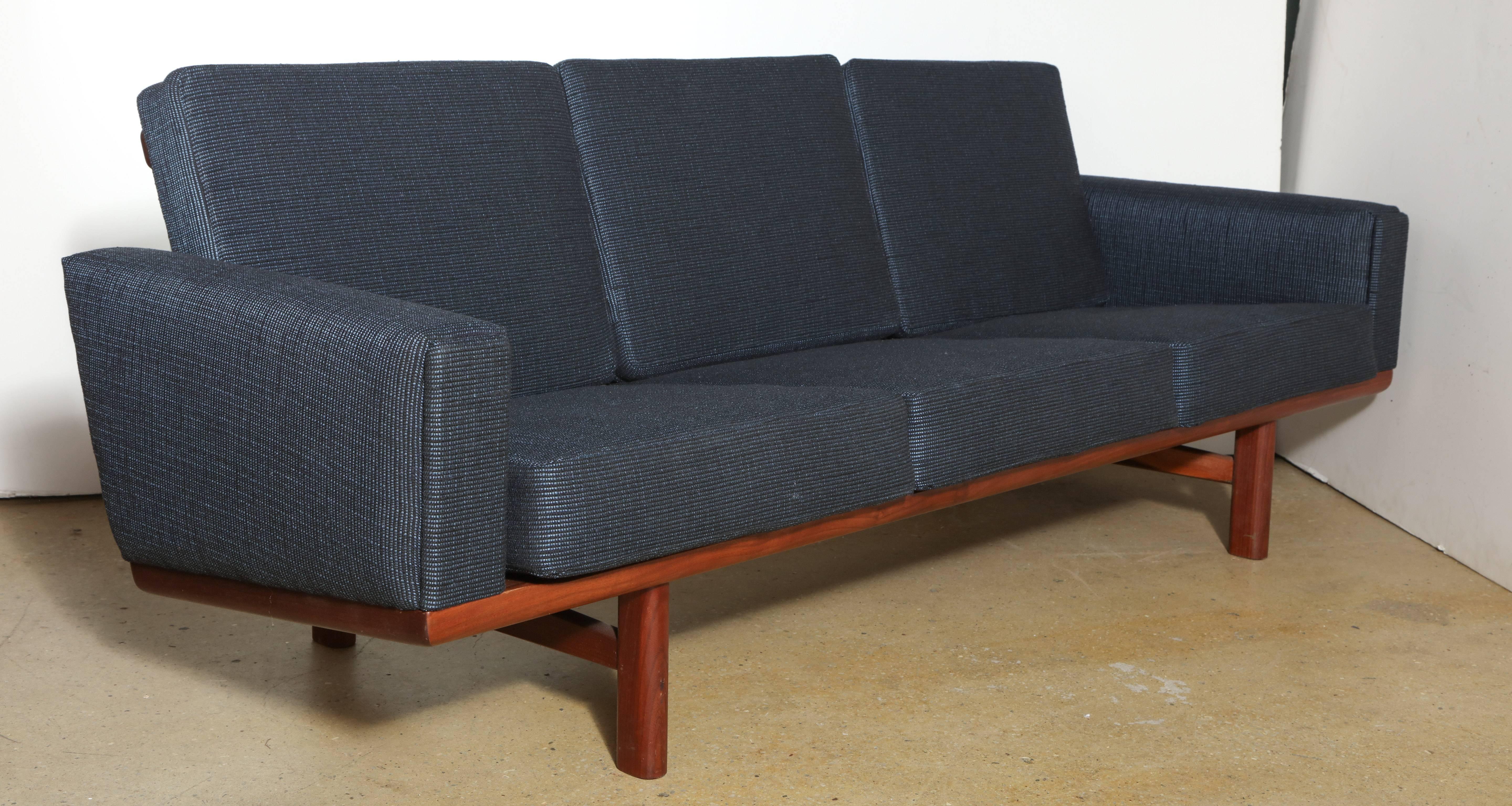 Fabric Hans Wegner for Getama Solid Afrormosia Teak Three-Seat Sofa, Circa 1955