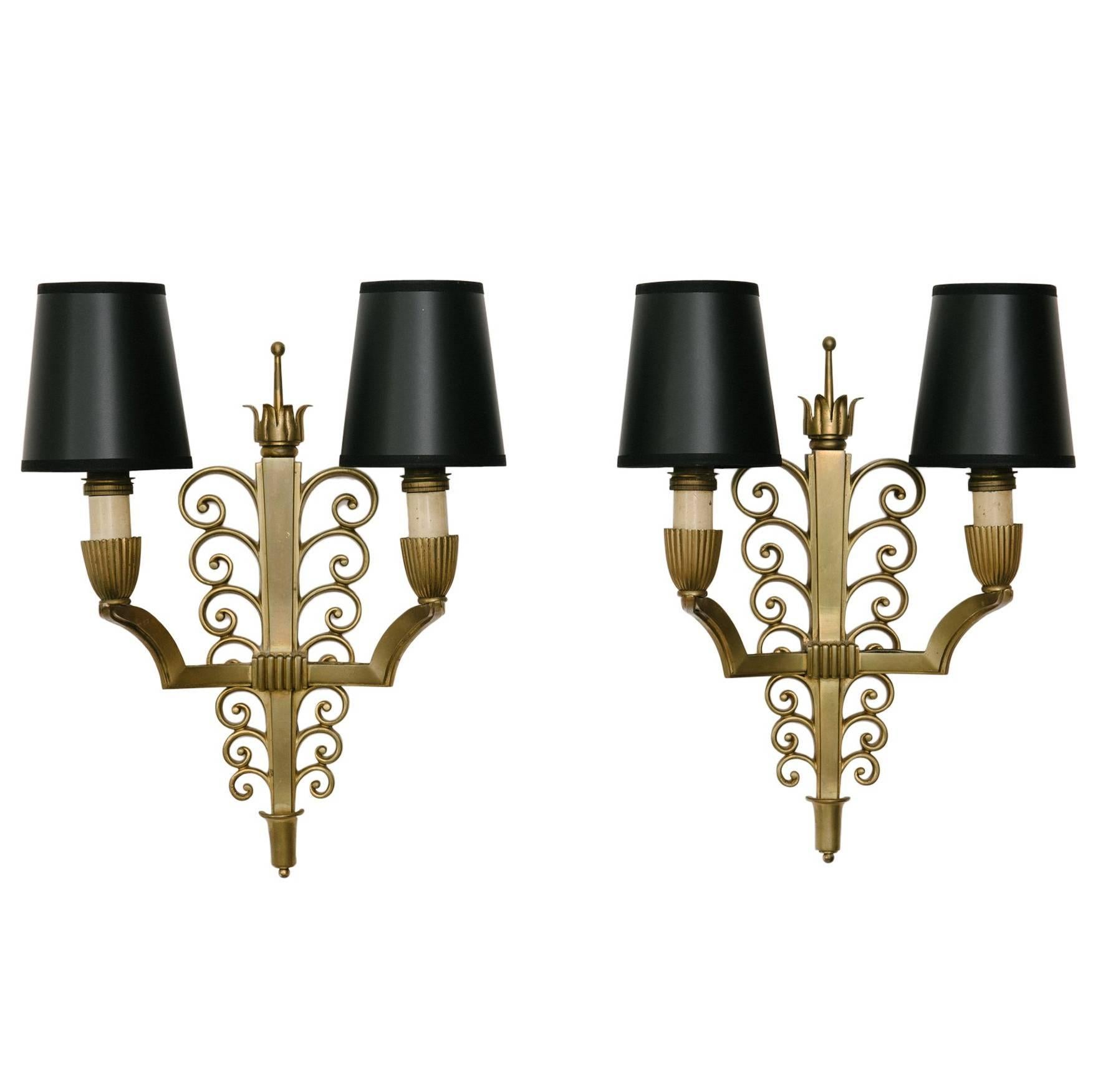 Pair of French Bronze Poillerat Sconces