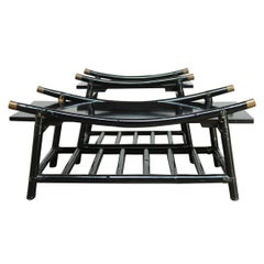 Vintage Black Lacquer Rattan Coffee Table and Side Table, Attributed to Ficks Reed