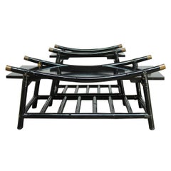 Black Lacquer Rattan Coffee Table and Side Table, Attributed to Ficks Reed