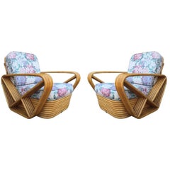 Pair of Square Pretzel Rattan Lounge Chairs Style of Paul Frankl 7