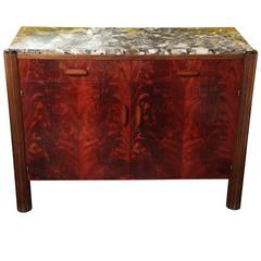 French Art Deco Credenza, Tuscan Marbletop, Macassar Veneer Palm Mahogany Sides 8