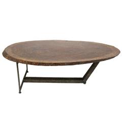 Large Coffee Table in Hammered Wood by Thierry Jacques