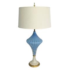 1950s Blue and White Gold Fleck Murano Glass Lamp