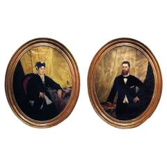 Antique Grand Pair of Good Quality Victorian Portraits of a Gentleman and Gentlewoman