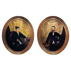 Grand Pair of Good Quality Victorian Portraits of a Gentleman and Gentlewoman