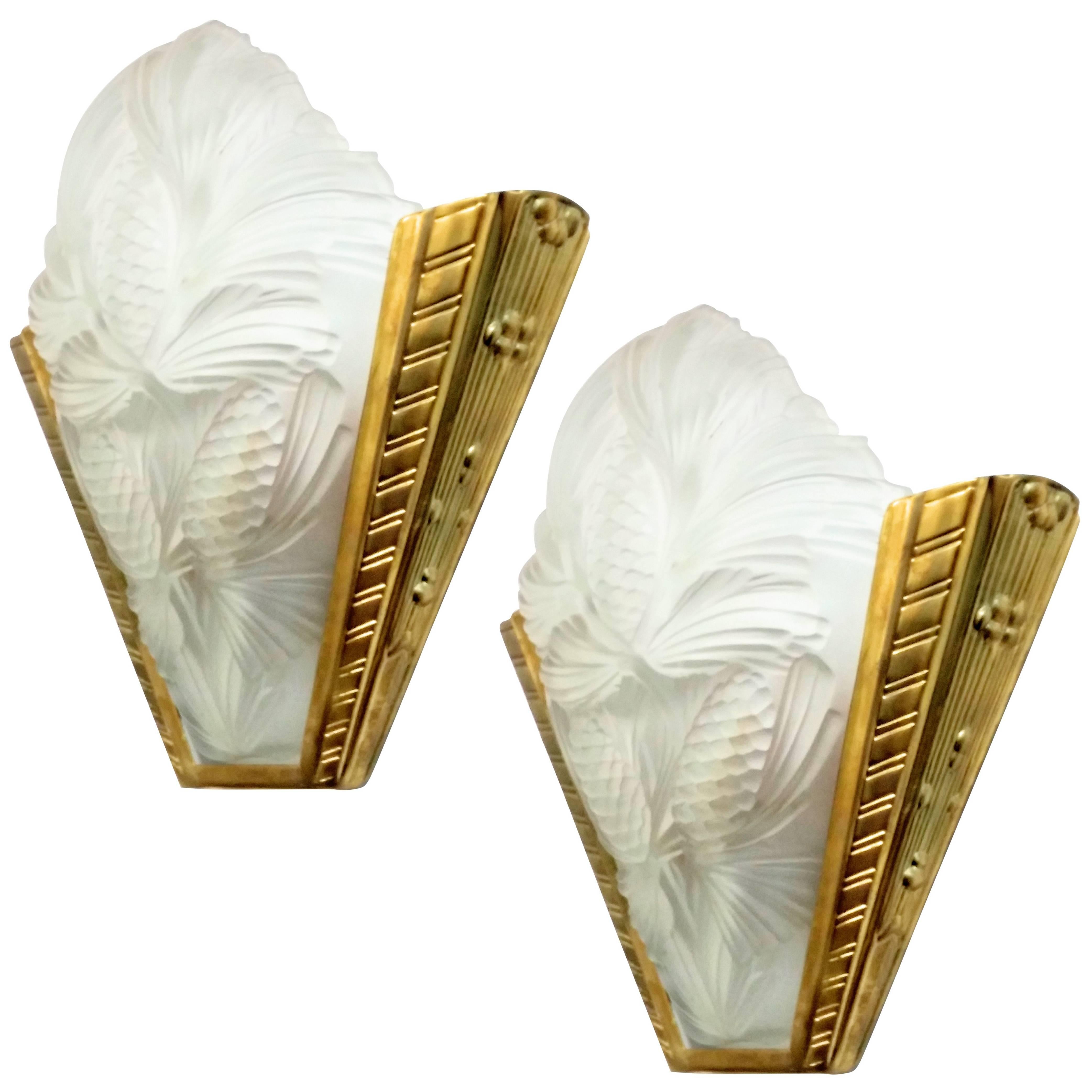 Pair of French Art Deco Pine Cone Wall Sconces