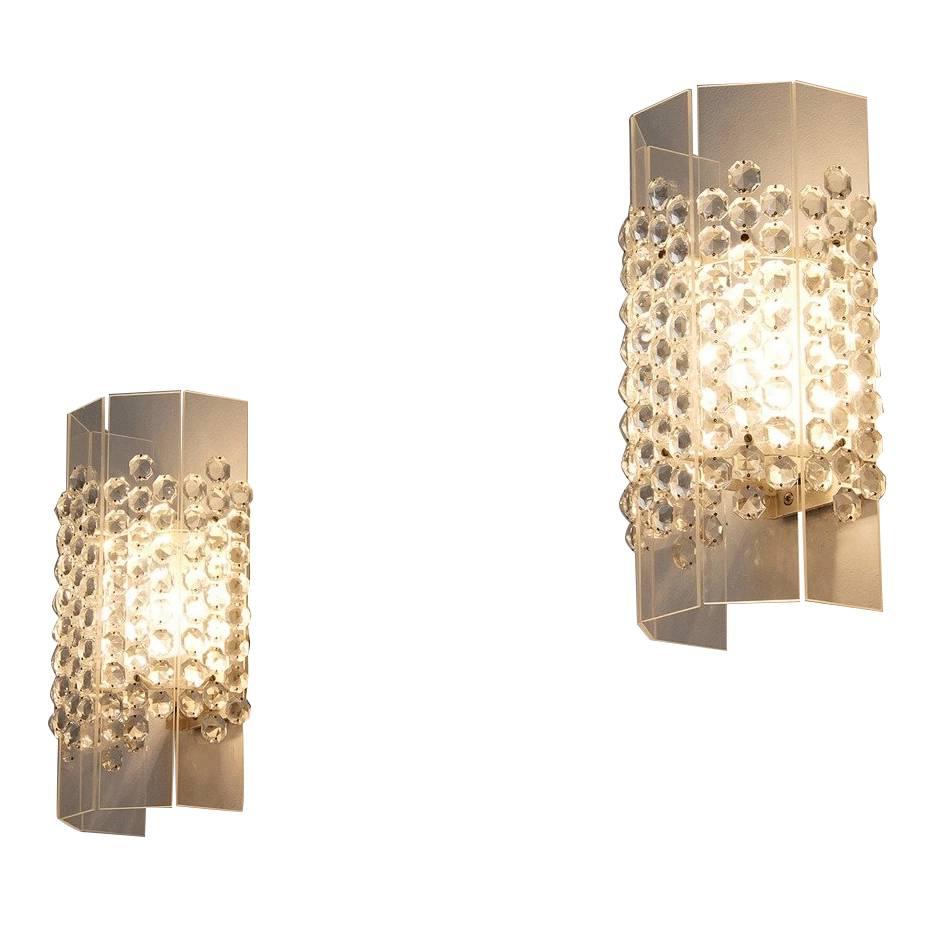 Set of 2 Wall Lights in Lucite and Glass
