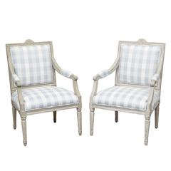 Pair of Antique Swedish Gustavian Painted Armchairs, Mid-19th Century