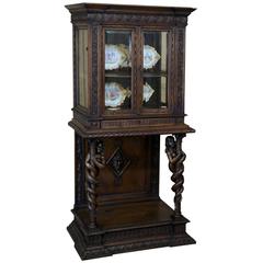 19th Century Italian Renaissance Revival Walnut Vitrine with Mermaids