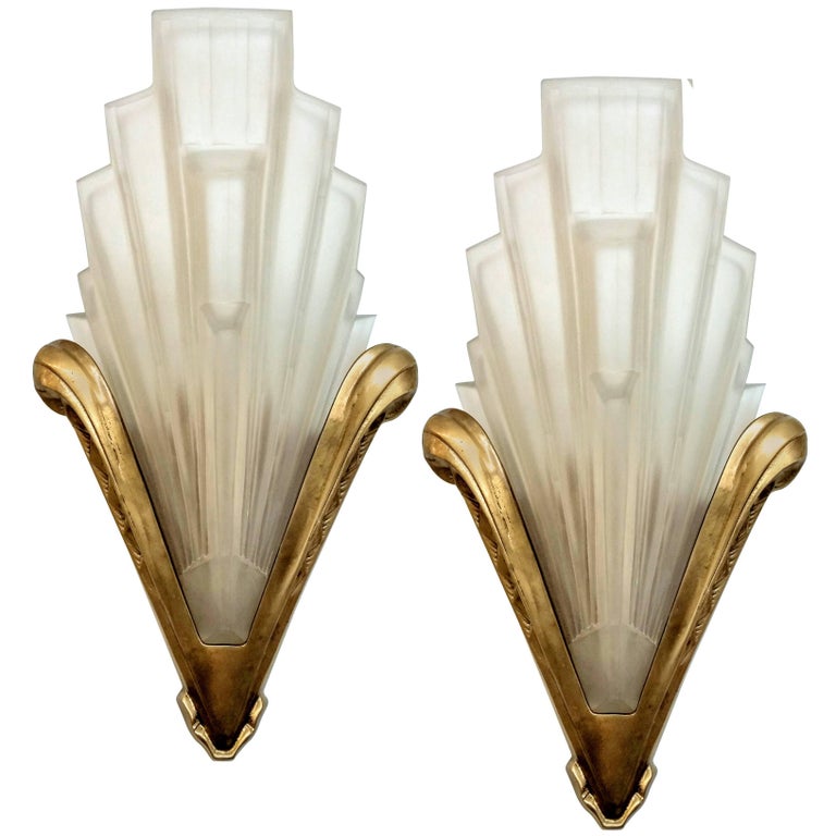 French Art Deco Wall Sconces signed by Sabino at 1stDibs