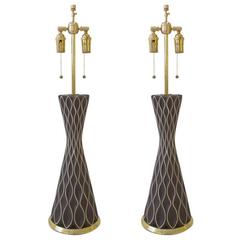 Gerald Thurston Table Lamps Lightolier Chocolate Honeycomb Brass, USA, 1950's 11