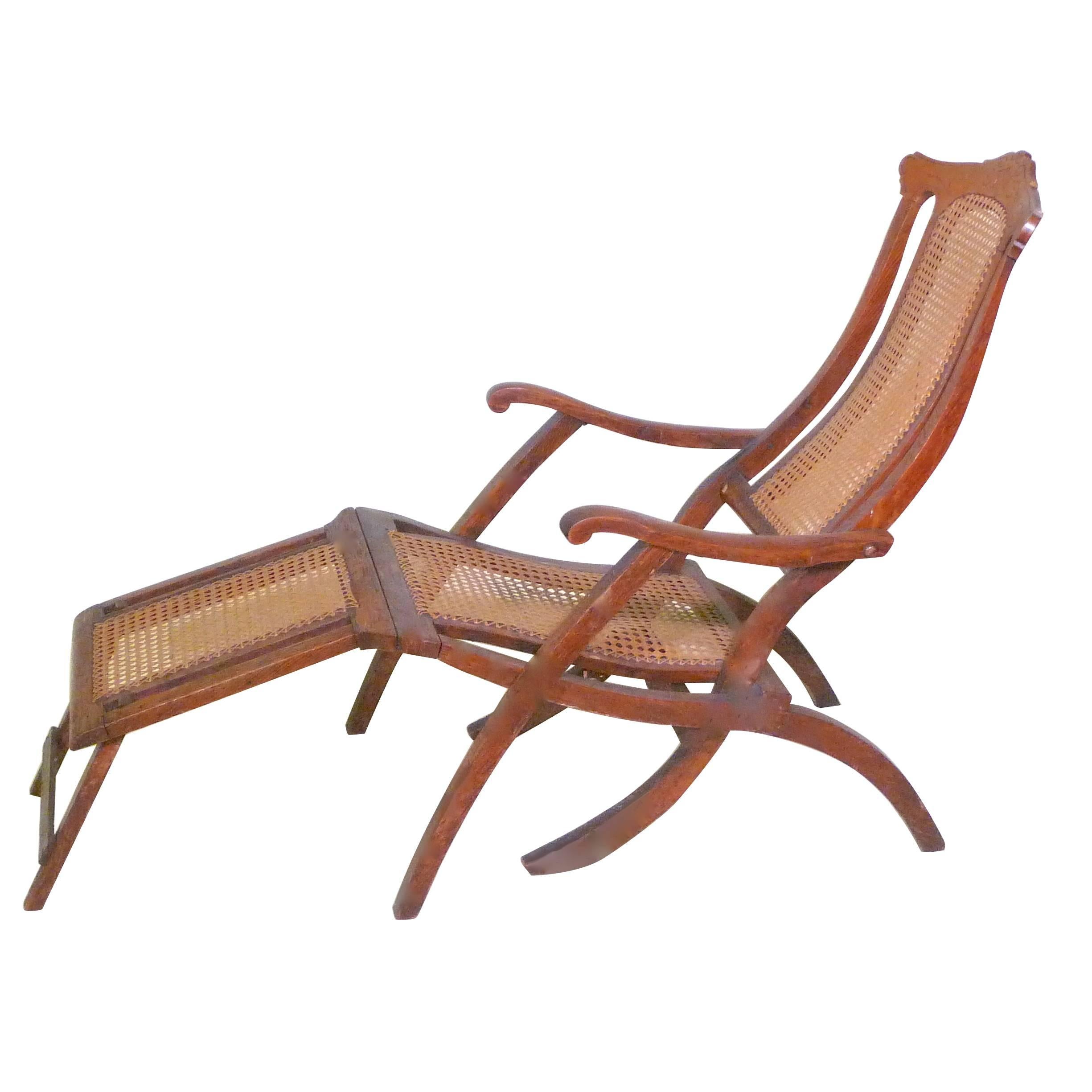 Antique Folding Luxury Wood Steamer Deck Chair, circa 1890, England For Sale