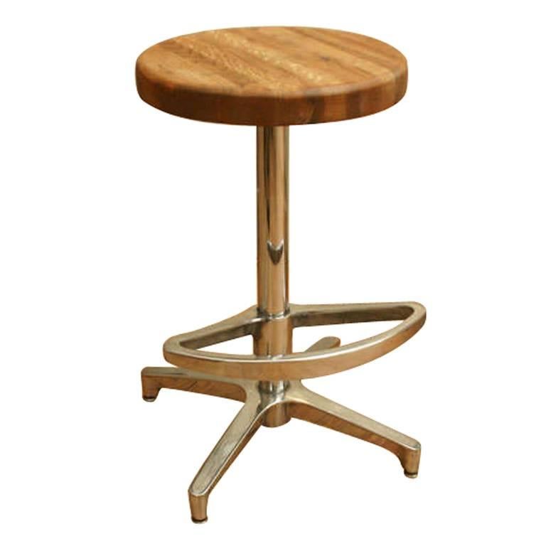 Butcher Block and Aluminum Counter Height Stool For Sale