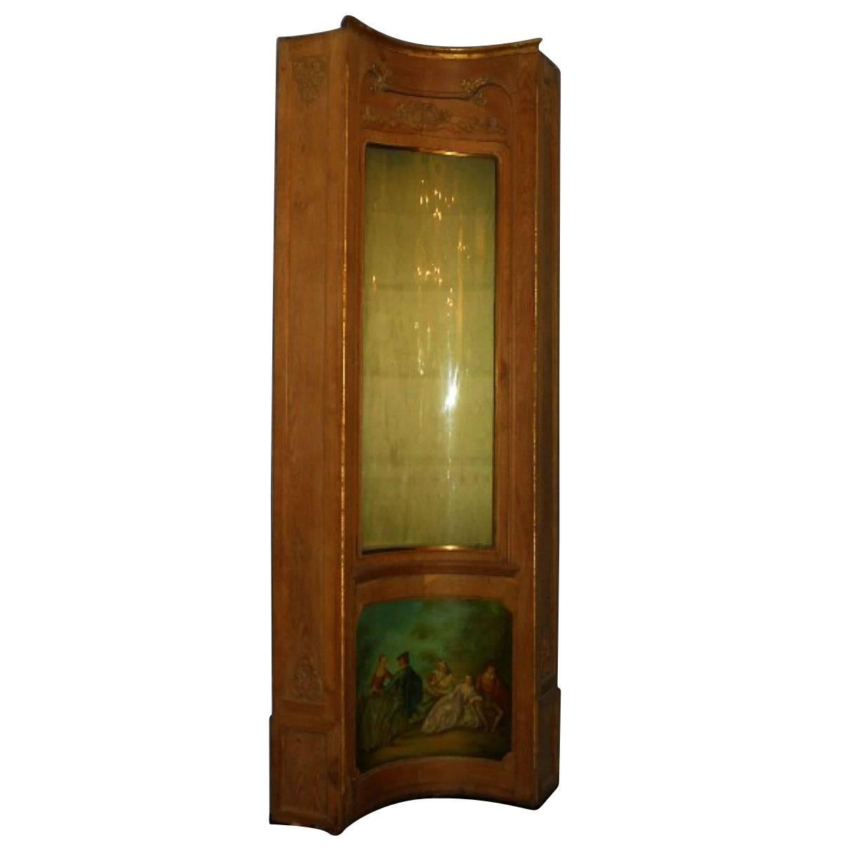 19th Century French Carved Oak and Vernis Martin Painted Corner Curio For Sale