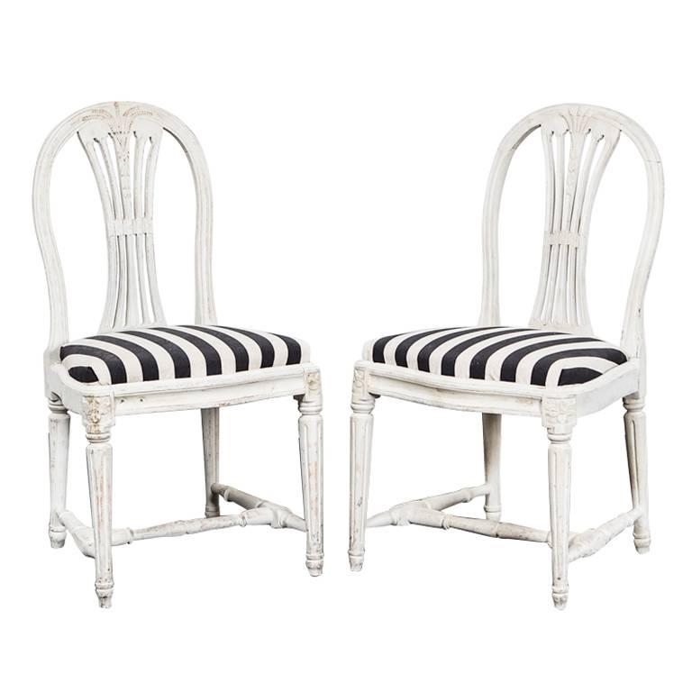 Chairs Side Pair Swedish Gustavian White Chairs